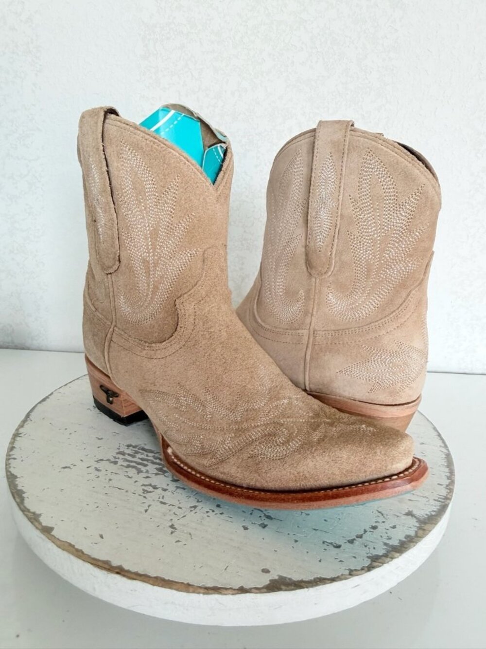 Lane Boots LEXINGTON Cowboy Booties Womens 7.5 Latte Suede Western Short Ankle
